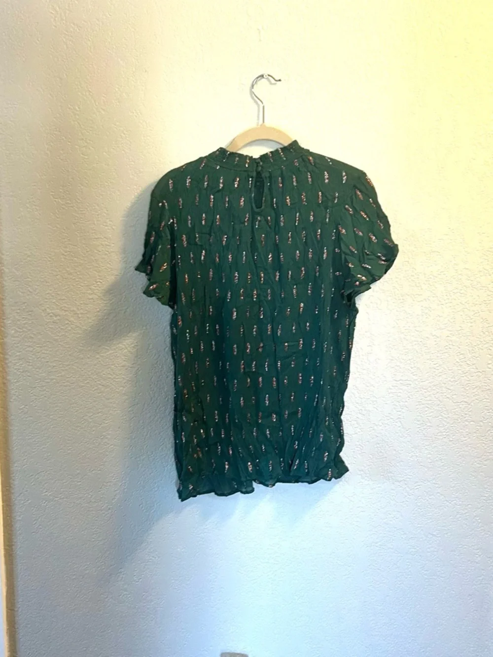 Modcloth Deep Green Short-Sleeve Printed Blouse - Picture 6 of 7